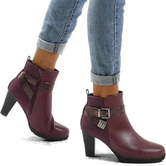 Woman's Chunky Stacked Heel Ankle Boots - Picture 1 of 8